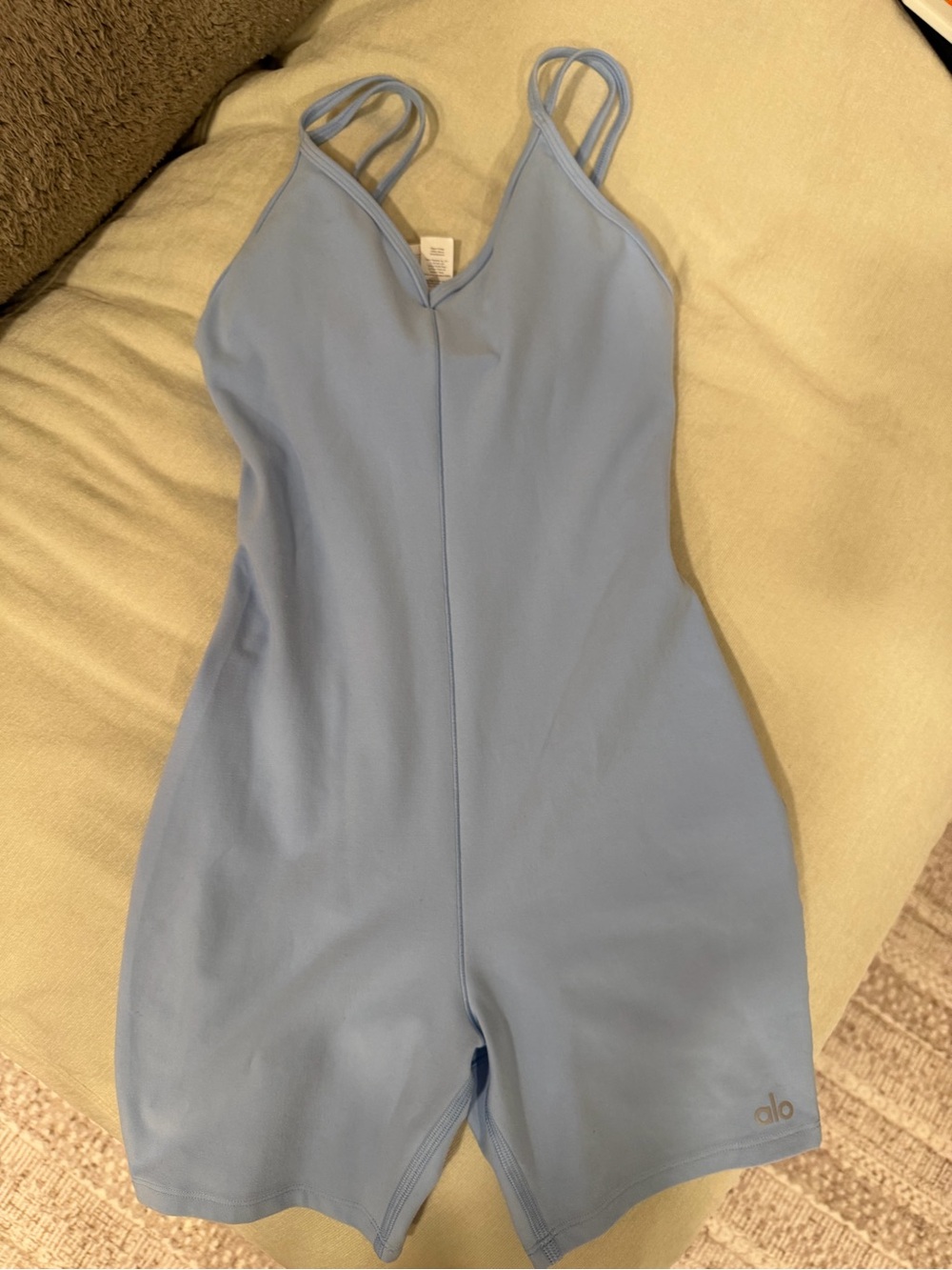 ALO Yoga Girls Pale Blue Active Romper with Double Straps